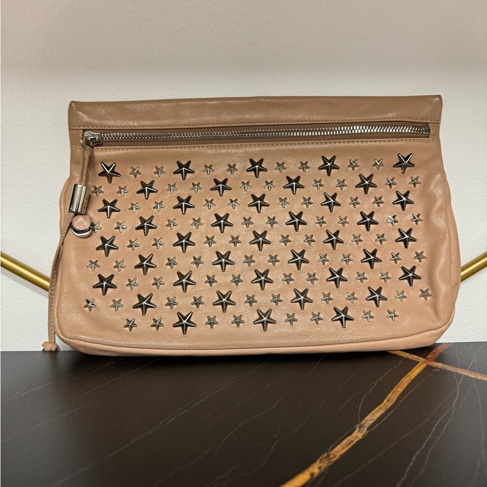 Jimmy Choo Tan Star-Studded Clutch